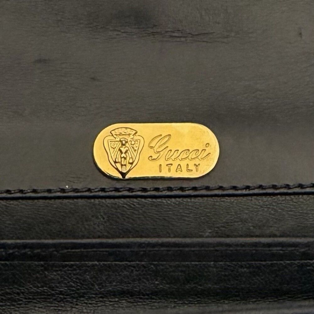 Gucci Vintage Crossbody Clutch Bag Solid Black Leather Minimalist Old Money Logo - Picture 9 of 11